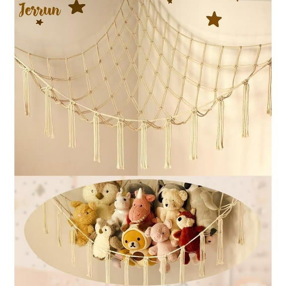 Stuffed Animal Storage Hammock or Net Corner - Large Toy Hammock Net for Stuffed Animals Room Decor - Cute Stuff Animal Organizer Holder for Plush Plushie - Kids Baby Nursery Wall Bedroom Home Decor1