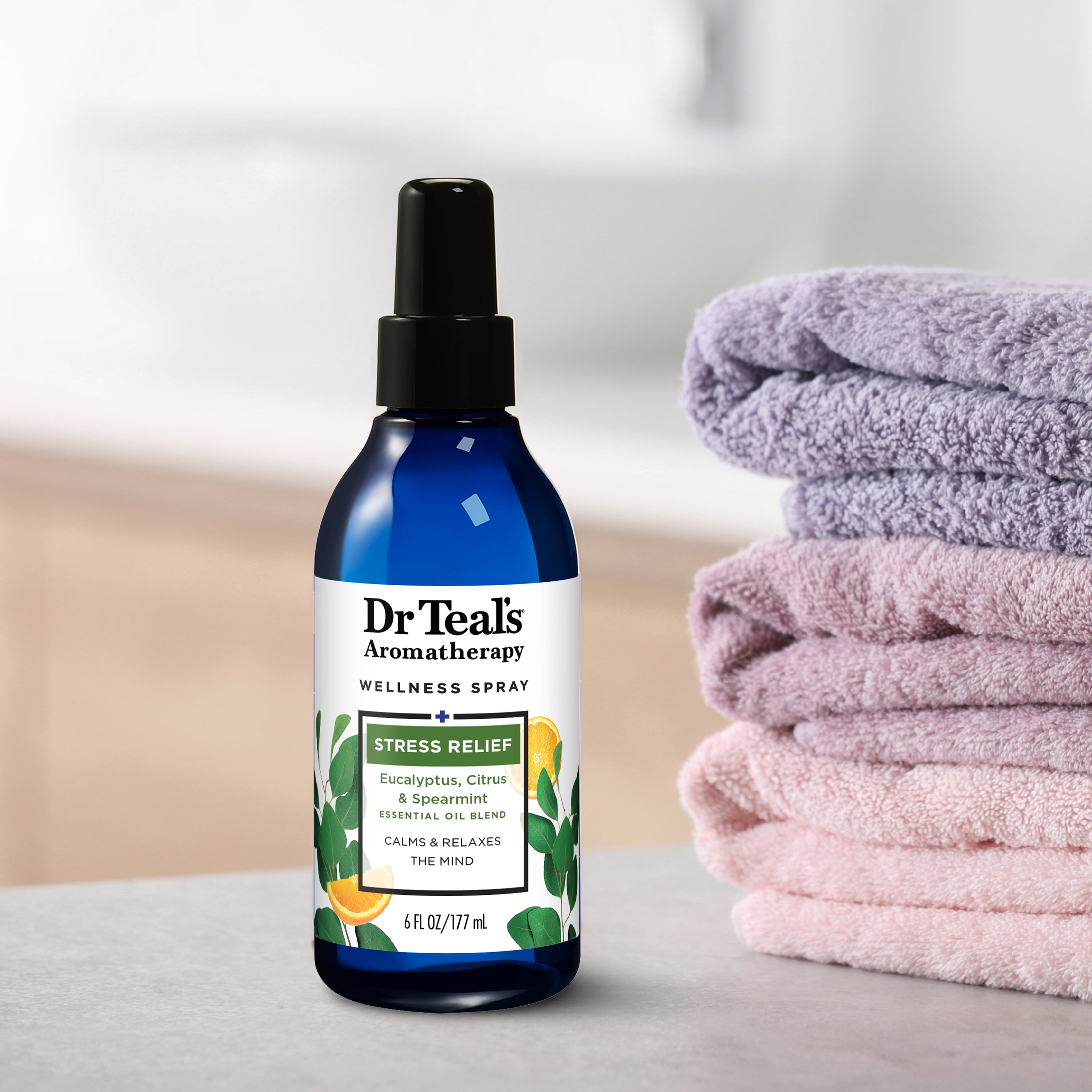 Dr Teal's Aromatherapy Body Mist, Room and Bedding Stress Relief Spray with Eucalyptus, Citrus & Spearmint, 6 fl oz