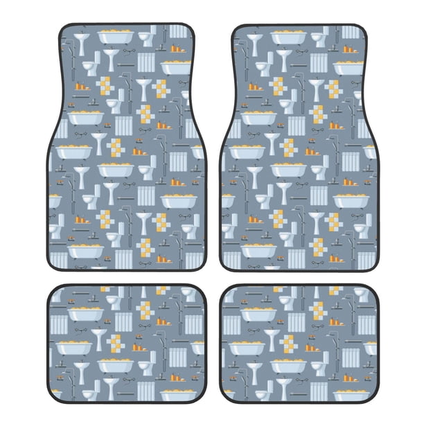 Balery Blue Bathroom Juego de 4 Alfombrillas para Auto, Revestimientos de Caucho Resistente, Diseño Antideslizante