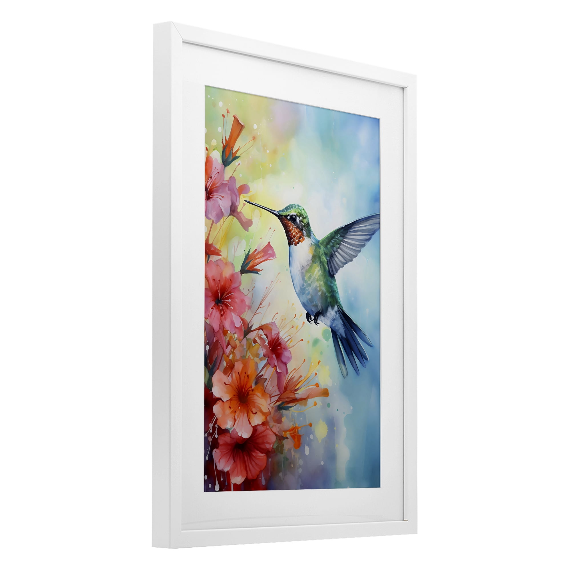 Stupell Industries Hummingbird Hibiscus Serenade White Framed Print Under Glass, design by Creative Studio