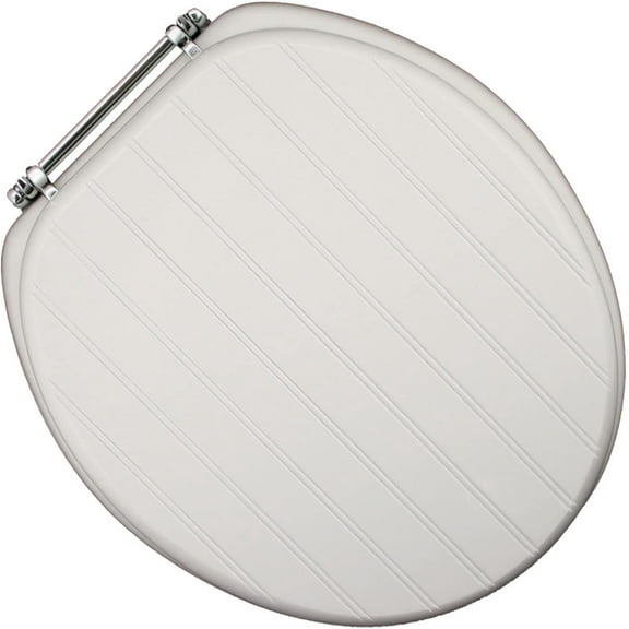 Comfort Seats C3B4R400CH Deluxe Molded Wood Toilet Seat with Chrome Hinges, Round, White Bead Board