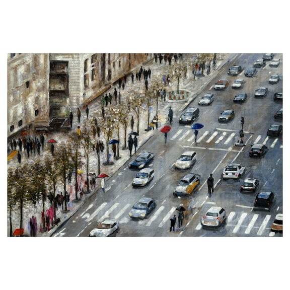 Masterpiece Art Gallery Champs Elysees, France Busy City Street Scene by Emily Williams Canvas Art Print 24" x 36"