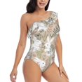 thumbnail image 3 of Salouo Retro Bunny Flower Pattern One Shoulder Ruffled One Piece Swimsuit for Women V Neck Swimwear Tummy Control Bathing Suit-X-Large, 3 of 6