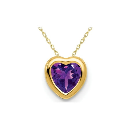- 2/5 Carat (ctw) Natural Amethyst Heart Pendant Necklace in 14K Yellow Gold with Chain