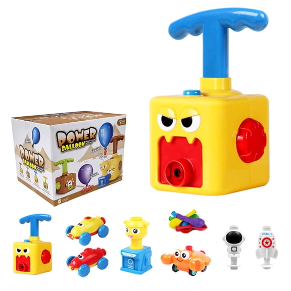 Aerodynamic Balloon Powered Car Toys Set Press and Go Balloon Launcher Vehicle with Random Color Accessories for Boys and Girls STEM Learning White