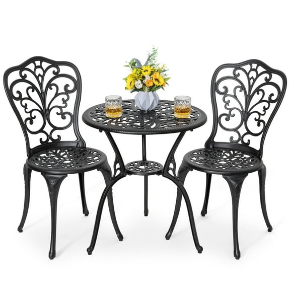 Nuu Garden  3-piece Black Cast Aluminum Patio Bistro Set butterfly