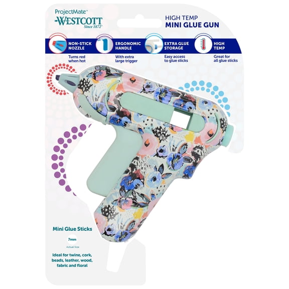 Westcott High Temp Mini Fashion Glue Gun, for Craft, Multicolor, Floral Print, 1-Count