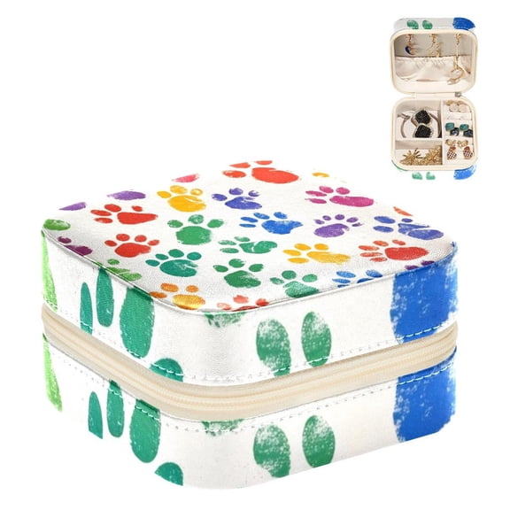 PhooArto Small Jewellery Box, Colorful Dog Paw Pattern Portable Travel Mini Jewelry Case for Women Leather Ring Organizer