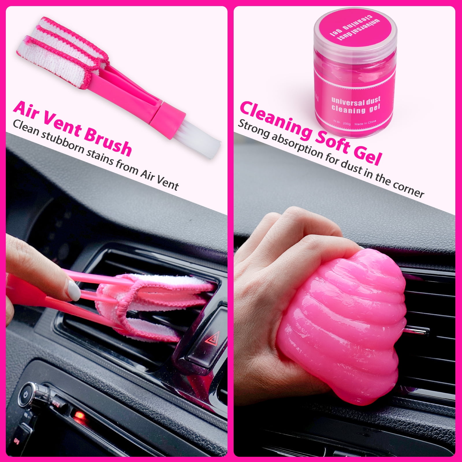 THINKWORK Pink Car Duster Interior Kit, Perfect Car Detailing Brush Kit for  Cleaning Windows,Windshield,Dashboard and Air Vents Suitable for All Cars