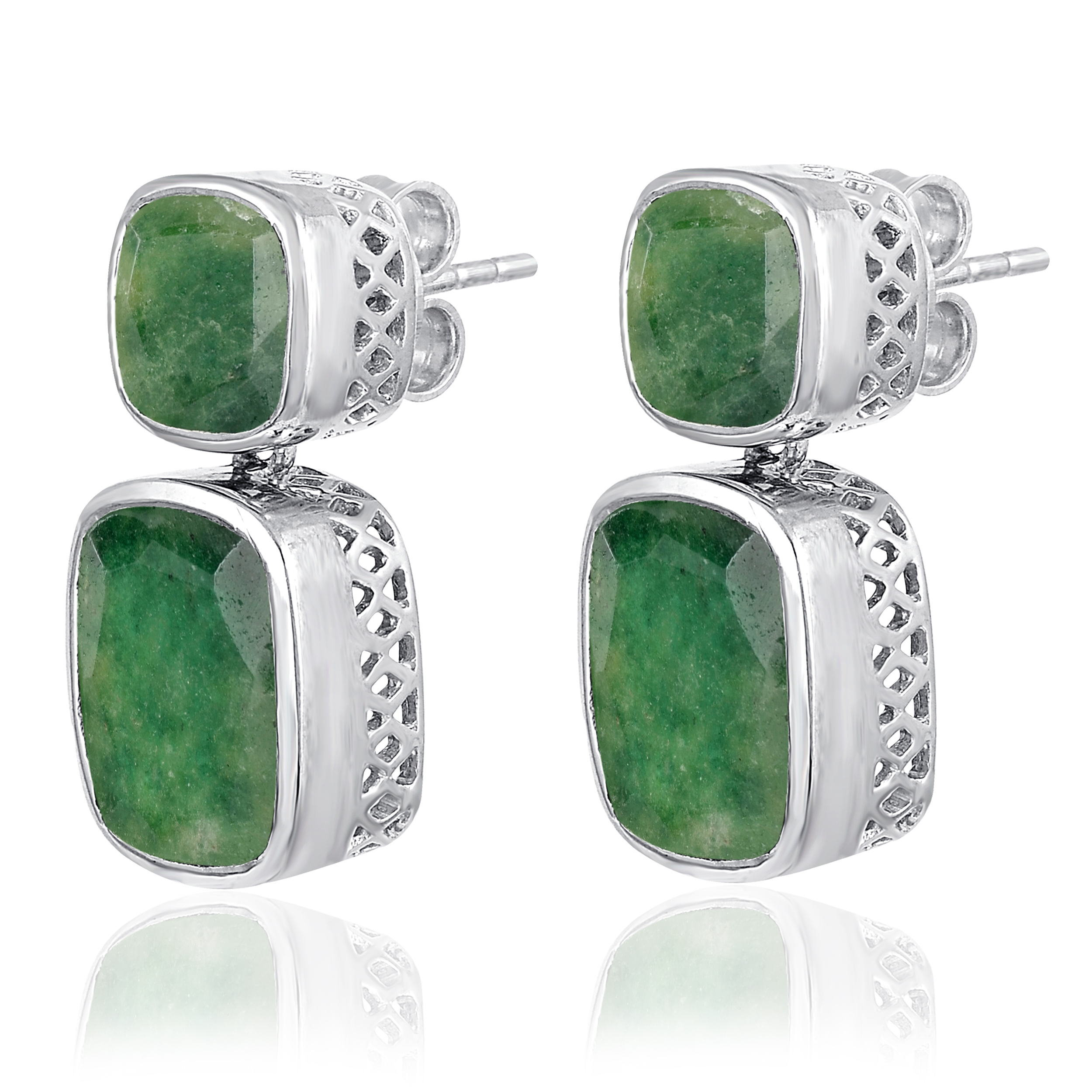 Dangling 14.52 Ctw Dyed Emerald 925 Sterling Silver Cushion Dangle Earrings For Women By Orchid Jewelry - image 4 of 7