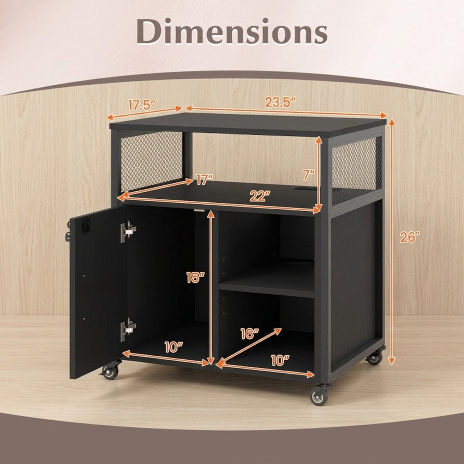 Furnibear Mobile File Cabinet on Wheels with Charging Station USB Ports and Lockable Office Storage Cabinet for Home Office and Bedroom, Brown