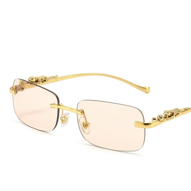 Gafas de sol cuadradas sin marco decorativas, gafas de sol retro de metal para mujer, gafas de moda para hombre