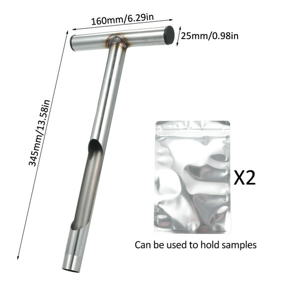Sampler Soil Sample Probe 13 Inch Metal T-Style Handle Soil Probe Rod With 2Pcs Reusable Sample Bags Soil Test Kits For Soil Sampling Plant Care Lawn Garden Farm