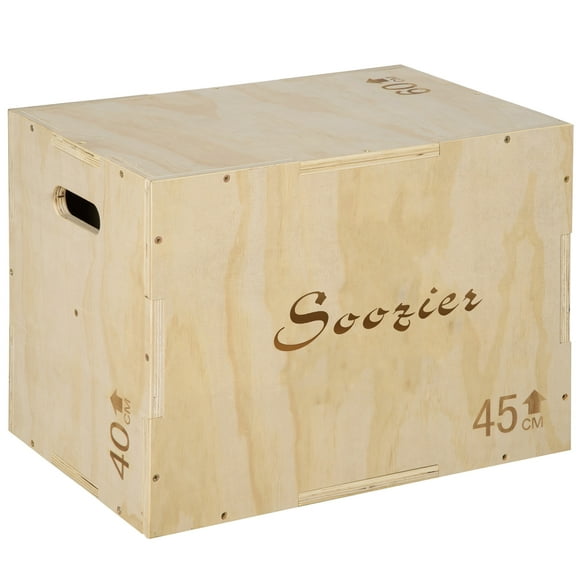 Soozier 3-in-1 Wooden Plyo Box with Handle Openings for Home Gym, Natural
