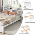 thumbnail image 7 of Twin Bed with Trundle, Twin Size Platform Bed with Bookcase Headboard and Pull Out Trundle Bed for Teens Adults, Wooden Twin Bed Frame with Storage Shelves, Bed Frame for Living Room, White, 7 of 7