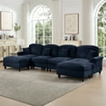 thumbnail image 5 of Newest Classic U Shape 4 Seater Modular Sectional Sofa Couch,Flared Arms,Removable Ruffles Pleats Skirts,Spindle Legs, Chenille Deep Seat Cloud Sofa,Movable Ottomans, Blue, 5 of 20