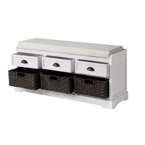 Zeeyh Homes Collection Wood Storage Bench with 3 Drawers and 3 Baskets