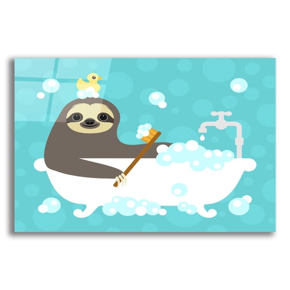 Epic Art 'Scrubbing Bubbles Sloth' by Nancy Lee, Acrylic Glass Wall Art, 16"x12"