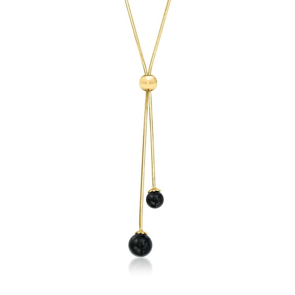 Ross-Simons Italian 6-8mm Onyx Bead Lariat Necklace in 18kt Gold Over Sterling, Women's, Adult