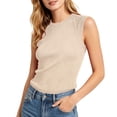 thumbnail image 2 of Oiangi Tank Top Women Crew Neck Ribbed Knit Sleeveless Shirts Casual Dressy Going Out Tanks Khaki S, 2 of 7