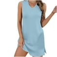 thumbnail image 2 of Women's Summer Sleeveless V-Neck Dress, Solid Color with Side Slit Design, Comfortable & Stylish for Casual or Beach Wear, 2 of 6