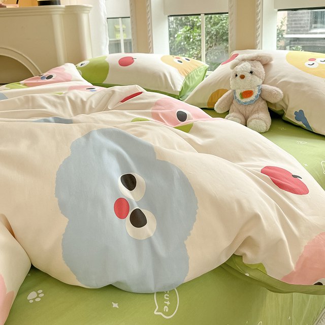 2024 nueva ropa de cama de algodón puro juego de cuatro piezas sábana de algodón puro funda de edredón sábana de cama estilo ins simple juego de cuatro piezas 3