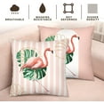 thumbnail image 2 of Pink Flamingo Outdoor Pillow Covers 20x20 Set of 2 Tropical Green Leaves Abstract Arch Pink White Striped Decorative Pillow Cases Spring Summer Farmhouse Decor for Home Couch Sofa, 2 of 6