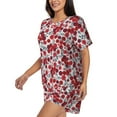 thumbnail image 2 of Qekee Red Hawthorn Women's Pajama Set Short Sleeve Sleepwear Summer Home Wear with Pockets Soft Short Sleeve Shirt - Red Hawthorn, 2 of 9