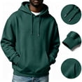 thumbnail image 2 of Mens Oversized Hoodies Sweatshirts | Fall Winter Hooded Collar Drawstring Pullover With Pocket for Workout Gym Dark Green S, 2 of 6