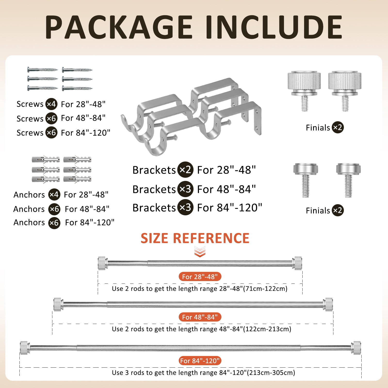 Ridicili 5/8 Inch Adjustable Double Drapery Curtain Rod Set with Vertical Cylinder Finials, 5/8 Inch Front and 1/2 Inch Back Double Window Drapery Rod, 84"-120", Pewter