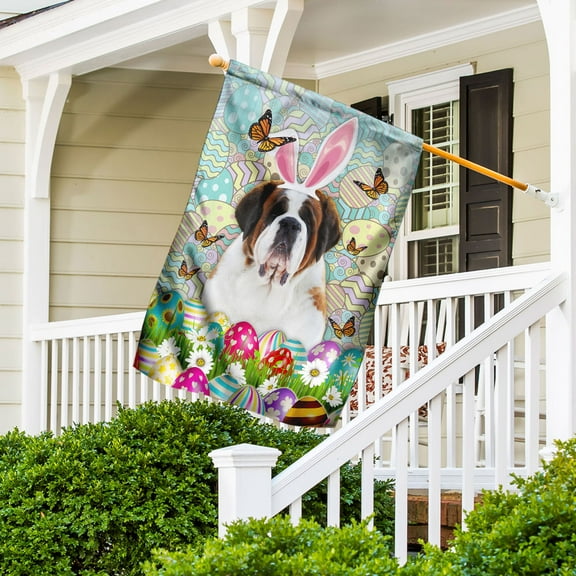 FLAGWIX St Bernard Dog Happy Easter Flag, Outdoor Easter Decoration - House Flag (29.5" x 39.5")