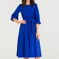 thumbnail image 2 of TSADFHJI Jupe Noire Grande Taille Femme Couleur Unie Col Rond Manches Mi-Longues Robe Ligne A Femme TG Bleu, 2 of 6
