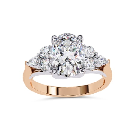 IGI Certified Lab Grown Diamond 3 Stone Solitaire Engagement Rings for Women, Center 10x8.5mm Oval Cut Anniversary Wedding Ring In 18K Solid Rose Gold F-G, VS-SI Quality (2.50 Cttw) Ring Size-7.5