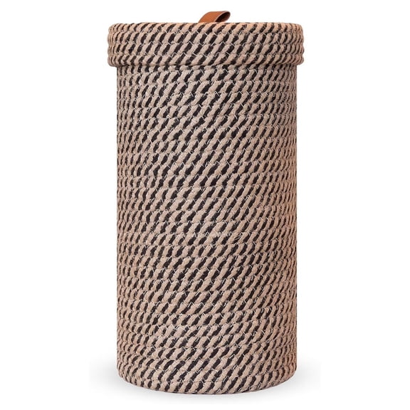 Quaqdae Handmade Cotton & Jute Toilet Paper Holder Woven Freestanding Storage Basket with Lid, Fits 3 Rolls, Bathroom Organizer