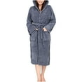 thumbnail image 2 of FDGIU Women's Plush Bathrobe with Hood & Pockets, Long Fluffy Fleece Robe for Women, Cozy Warm Hooded Sleepwear Loungewear, 2 of 5
