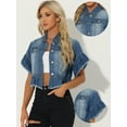 thumbnail image 2 of Unique Bargains Women's Denim Tops Ruffled Short Sleeve Lightweight Peplum Hem Jean Shirt XL Blue, 2 of 6