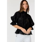 Button-down Collar Neck Embroidered Top