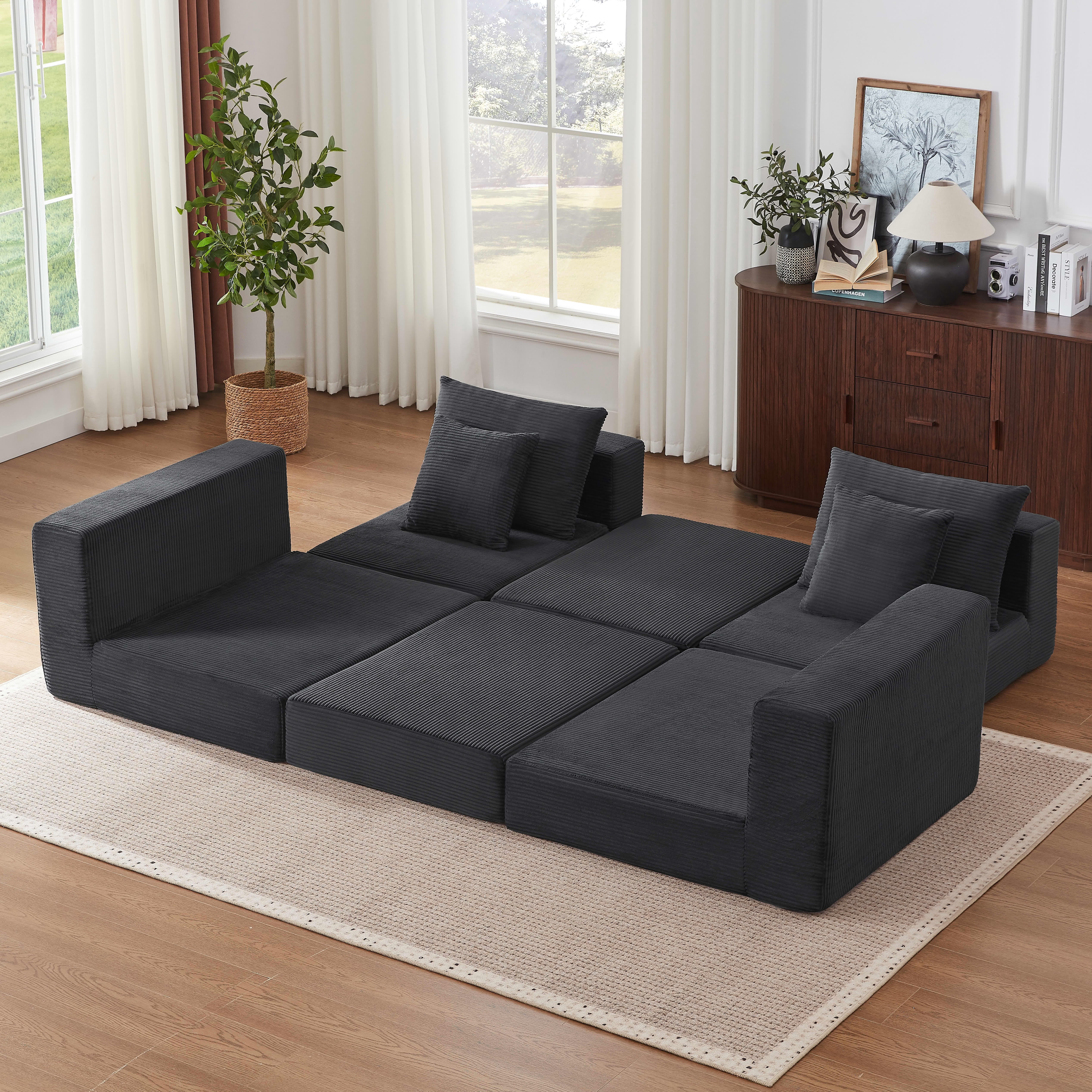 MAYEERTY Minimalist Corduroy Modular Sectional Cloud Sofa - Boneless Sleeper Couch for Customizable Living Spaces, Gray