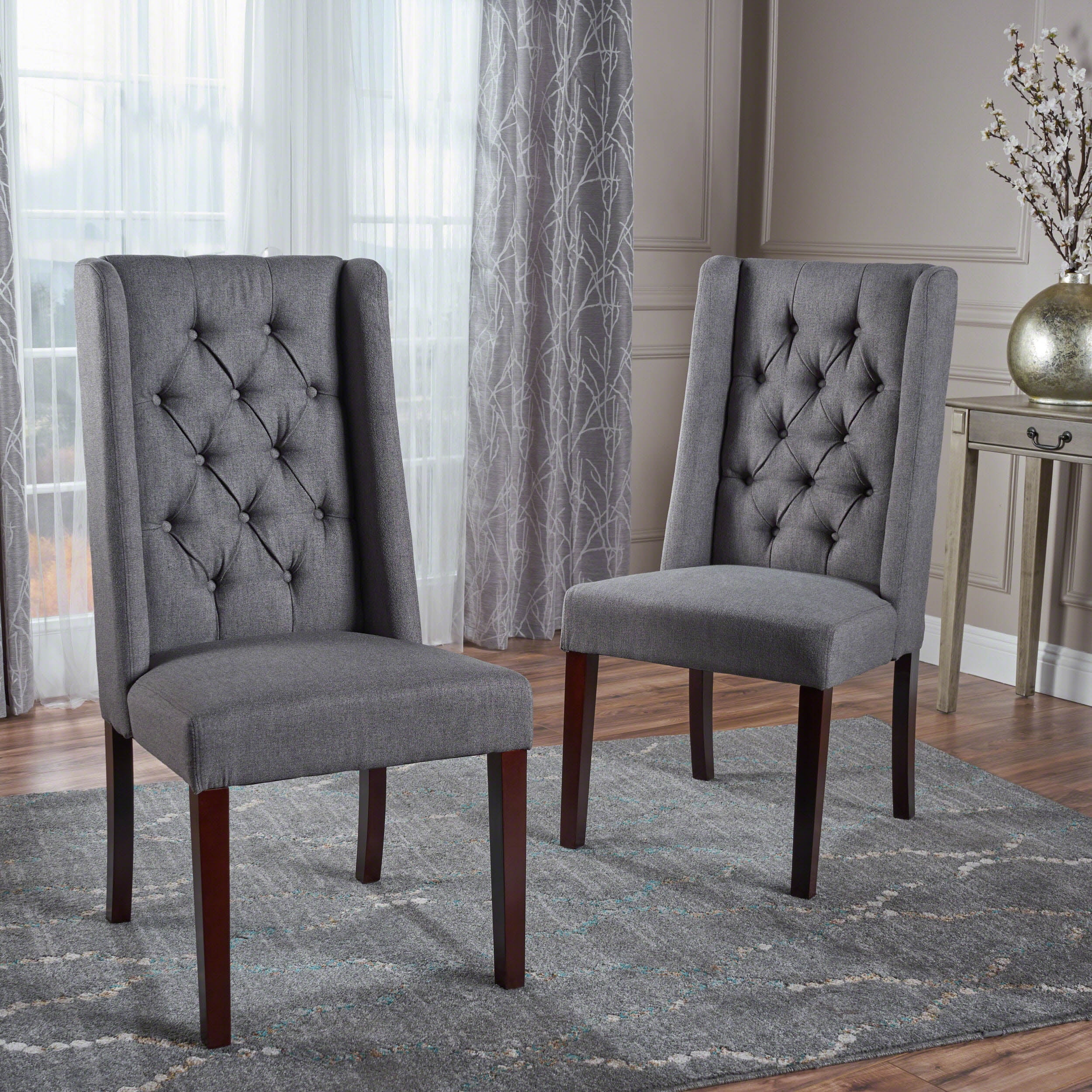 Noble House Scott Contemporary Fabric Dining Chairs,Dark Grey, Brown