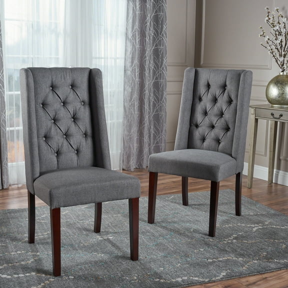 Noble House Scott Contemporary Fabric Dining Chairs,Dark Grey, Brown