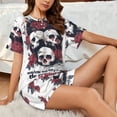 thumbnail image 4 of Fuzoiu Gothic Skulls And Roses Print Women's Short-Sleeved Pajama Set,Lounge Sleepwear Set,Womens Pajama Sets 2 Piece,Button-Up Top and Shorts with Pockets-Large, 4 of 7