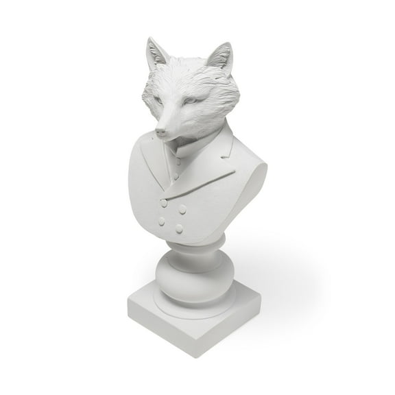 White Resin Suited Fox Bust Décor Piece