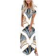 thumbnail image 1 of Vestidos de Verano de Manga Corta para Mujer Imprimir Vestido Largo Casual, Cuello Redondo con Bolsillos Top de Poliéster Ligero, 1 of 8