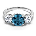 thumbnail image 2 of Gem Stone King 925 Sterling Silver London Blue Topaz and White Topaz 3 Stone Engagement Ring for Women (3.85 Cttw, Gemstone November Birthstone, Cushion 8MM, Size 5), 2 of 5