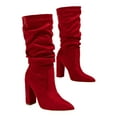 thumbnail image 4 of Juosiy Women's Wide Calf Slouchy Boots Suede High Heel Side Zip Stacked Block Work Booties, 4 of 8