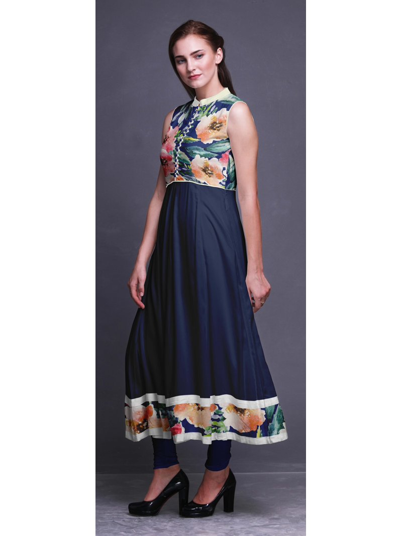 anarkali dress royal blue Royal Blue Chikankari Anarkali Dress – shahmeenhusain main image 0
