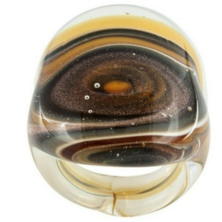 Italian Murano Glass Flower - Mia Collection: Multicolor Glitter Swirl Murano Glass Dome Ring Made in Italy