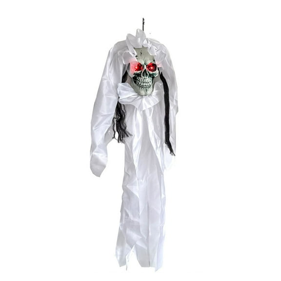 Outdoor Halloween Animatronics Decoration,Scary Skeleton Bride with Lights Eyes and Spooky Sounds for Yard,Patio,Haunted House,Hanging Skeleton Groom with Sound Activated