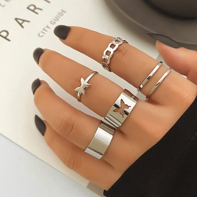 FNIO Punk Simple Color plata geométrico ahueca hacia fuera el conjunto de anillos anchos de las mujeres anillos de dedo articulados Vintage joyería Tan Jianjun unisex