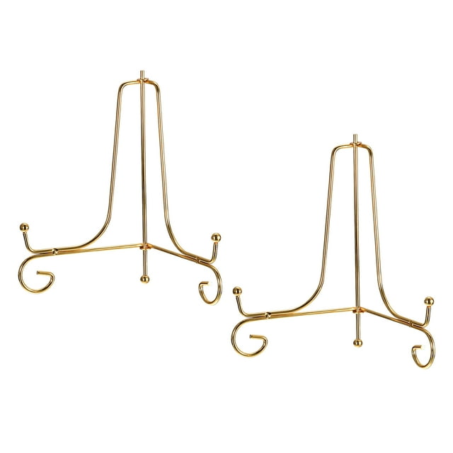 Unique Bargains 2Pack 6 Inch Plate Stands for Display Iron Folding Easel Plate Holders, Gold